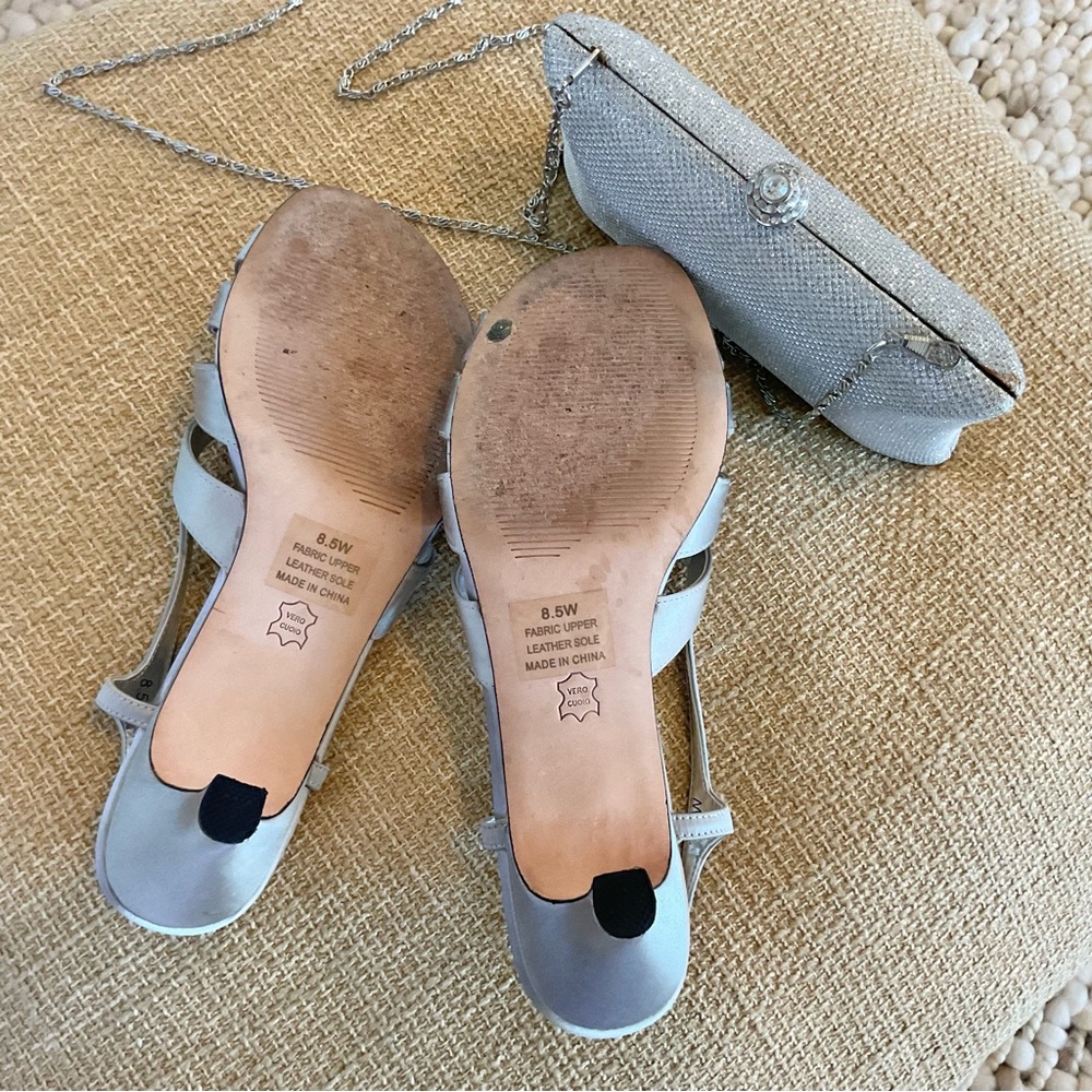 David Tate Rosette Silver Satin Sandals Size 8.5W BUNDLE - Picture 4 of 7